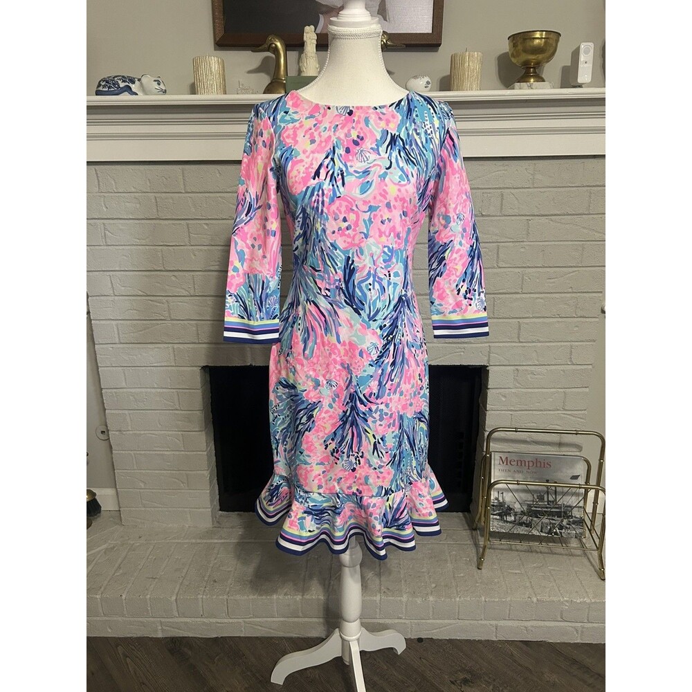 Lilly Pulitzer Flounce Dress Periwinkle Purple Fan Sea Pants Size Small